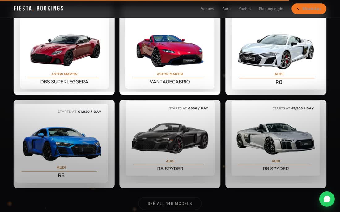Fleet catalogue with 146 cars and 24 yachts, built from a PDF